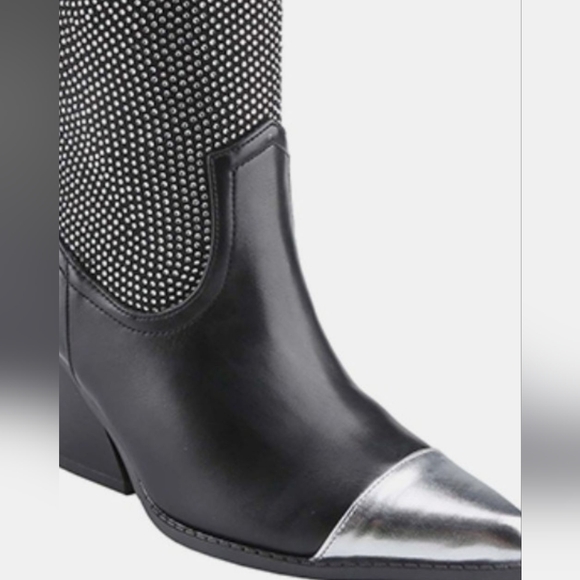 Weeboo Chunky Heel Rhinestone Western Cowboy Boots Black & Silver Women's Boots - Picture 1 of 4